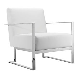 Pangea Home Dexter 17&quot Faux Leather & High Polished Steel Lounge Chair in White