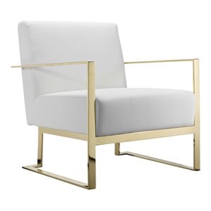 Pangea Home Dexter 17&quot Faux Leather & Polished Steel Lounge Chair in White/Gold