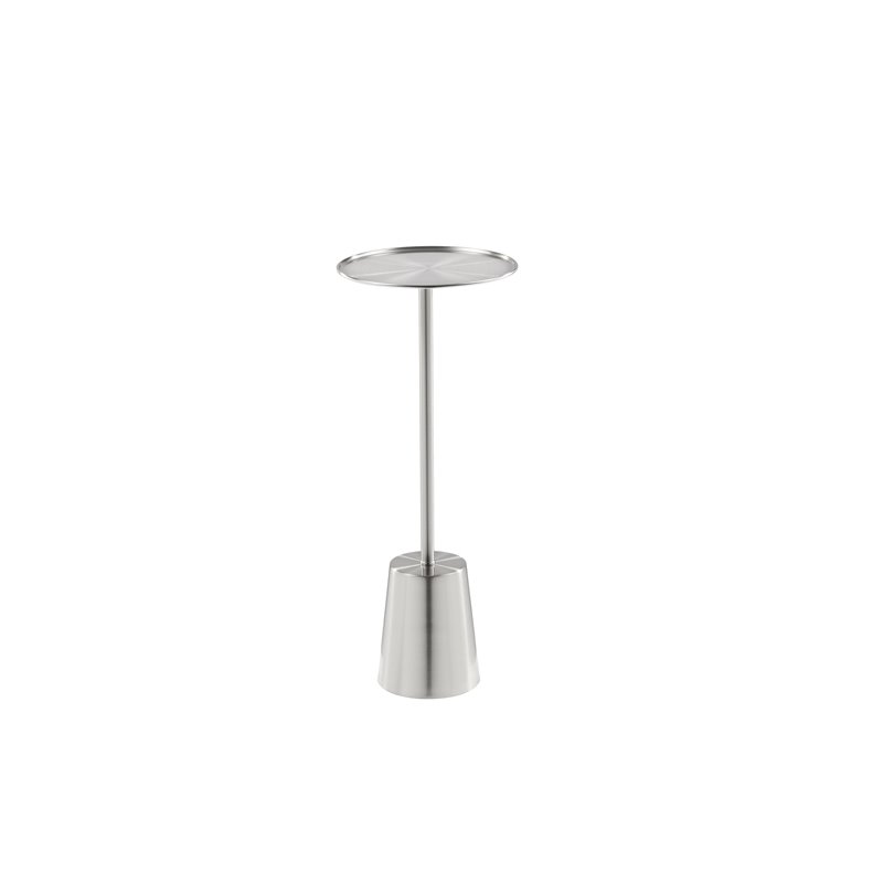 Pangea Home Monty Dome Base Modern Brushed Metal Side Table in Silver