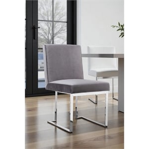 Pangea Home Dexter 18.5&quot Velvet & Steel Metal Side Chair in Silver (Set of 2)