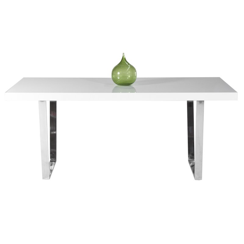Pangea Home Sienna Gloss Lacquer & Polished Steel Metal Dining Table in White