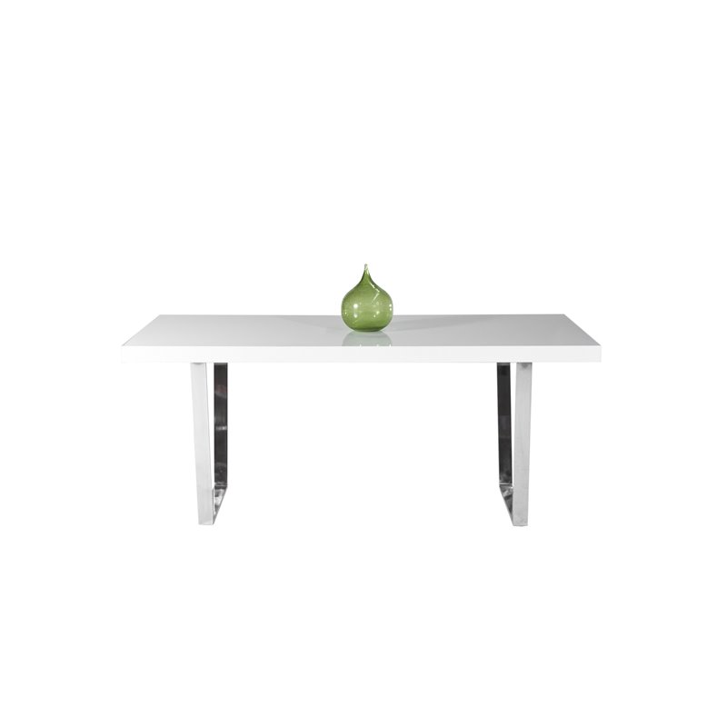 Pangea Home Sienna Gloss Lacquer & Polished Steel Metal Dining Table in White
