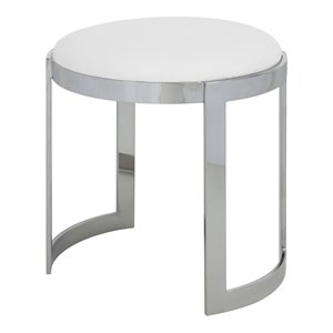 Pangea Home Orion 19&quot Faux Leather & Stainless Steel Stool in White/Silver