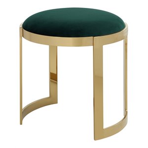 Pangea Home Orion 19&quot Velvet & Stainless Steel Stool in Green/Gold