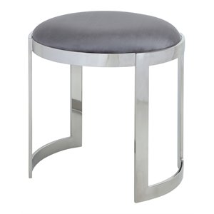 Pangea Home Orion 19&quot Velvet & Stainless Steel Stool in Gray/Silver Frame