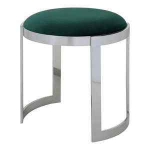 Pangea Home Orion 19&quot Velvet & Stainless Steel Stool in Green/Silver Frame