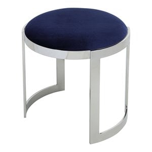 Pangea Home Orion 19&quot Velvet & Stainless Steel Stool in Navy/Silver Frame