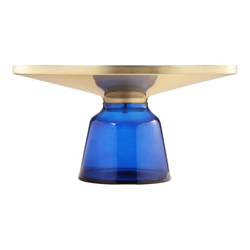Pangea Home Belinda Modern Glass Coffee Table in Gold and Blue