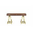 Pangea Home Riley Modern Wood Veneer and Steel Desk in Walnut/Gold