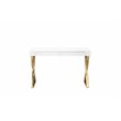 Pangea Home Alexa Gloss Lacquer & High Polished Steel Metal Desk in White/Gold