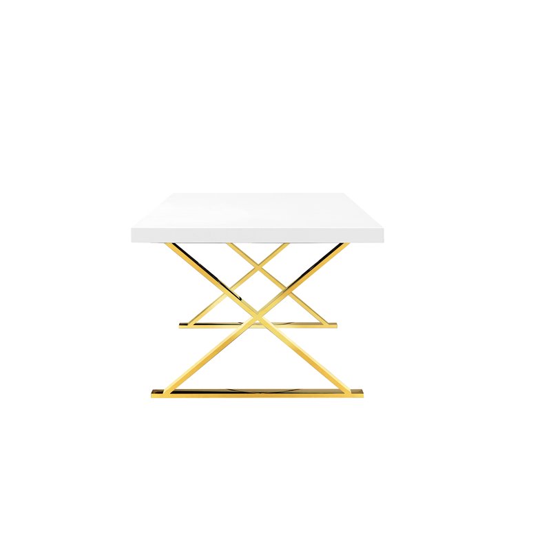 Pangea Home Alexa Lacquer & High Polished Steel Metal Dining Table in White/Gold