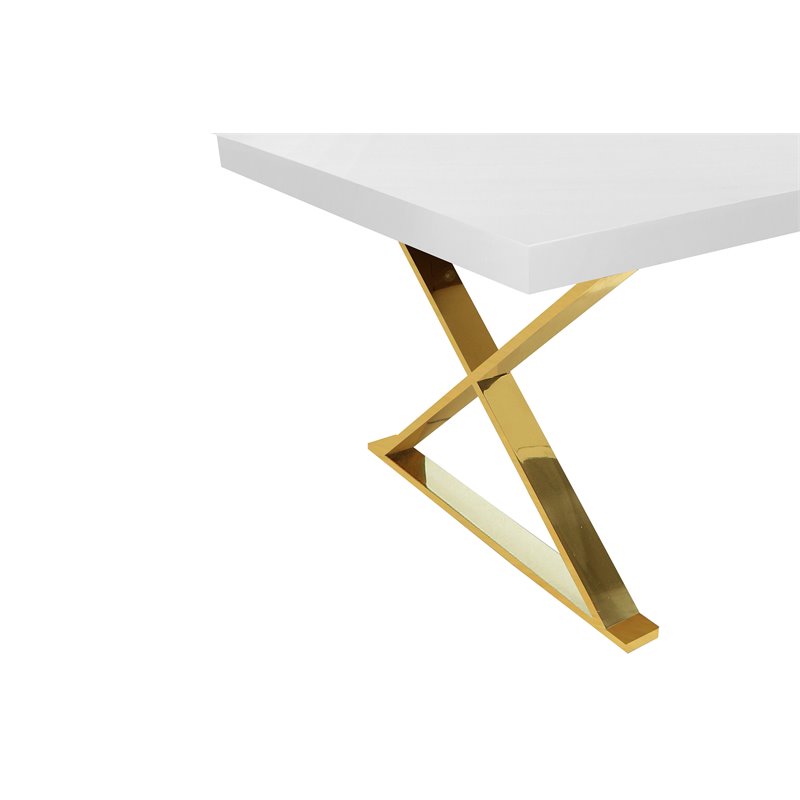 Pangea Home Alexa Lacquer & High Polished Steel Metal Dining Table in White/Gold