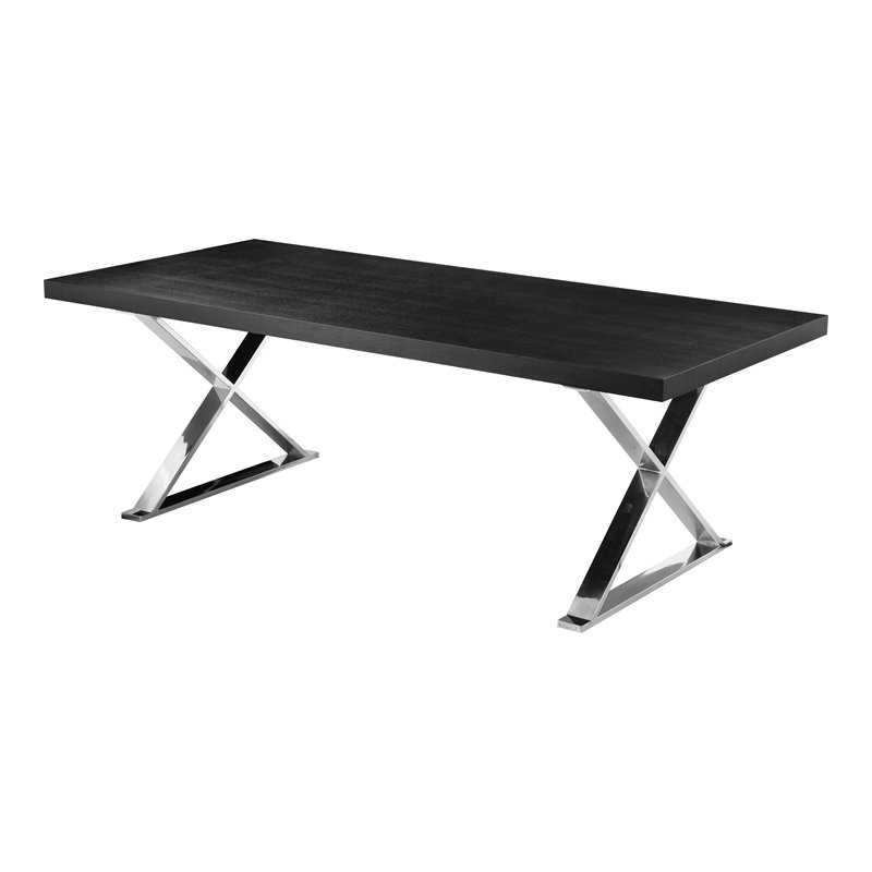 Pangea Home Alexa Modern Wood Veneer & High Polished Steel Dining Table in Black