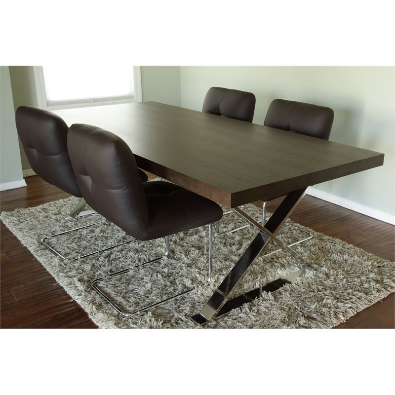 Pangea Home Alexa Modern Wood & High Polished Steel Dining Table in Espresso