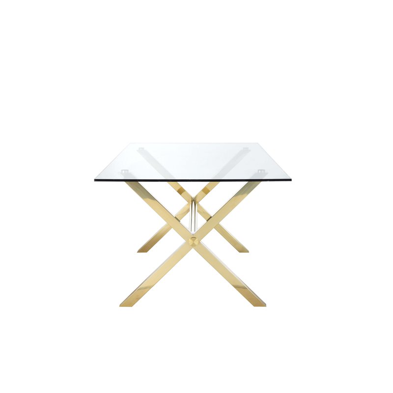 Pangea Home Beverly Modern Glass & Polished Steel Dining Table in Gold & Clear