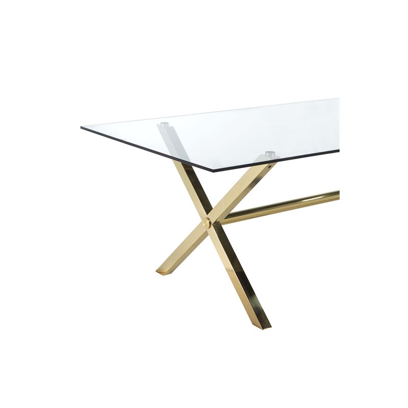 Pangea Home Beverly Modern Glass & Polished Steel Dining Table in Gold & Clear