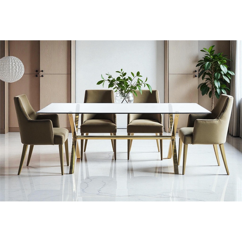 Pangea Home Beverly Modern Glass & Polished Steel Dining Table in Gold & Clear