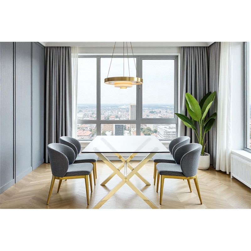 Pangea Home Beverly Modern Glass & Polished Steel Dining Table in Gold & Clear
