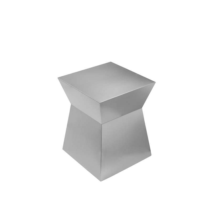 Pangea Home Spenser Cubix Hour Brushed Metal Side Table in Silver
