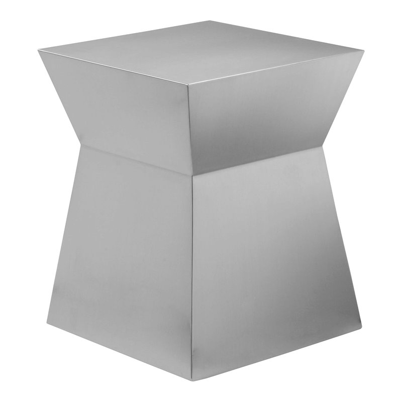 Pangea Home Spenser Cubix Hour Brushed Metal Side Table in Silver