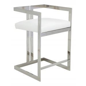 Pangea Home Kenzie 23.6&quot Stainless Steel Counter Stool in White/Silver