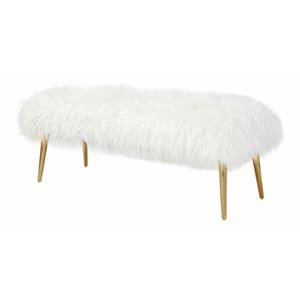Pangea Home Lammy 17&quot Modern Metal & Faux Fur Bench in White/Gold