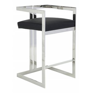 Pangea Home Kenzie 27.5&quot Stainless Steel/Faux Leather Bar Stool in Black/Silver