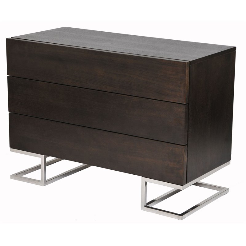 Pangea Home Harper Modern Wood Veneer & High Polished Steel Dresser in Espresso