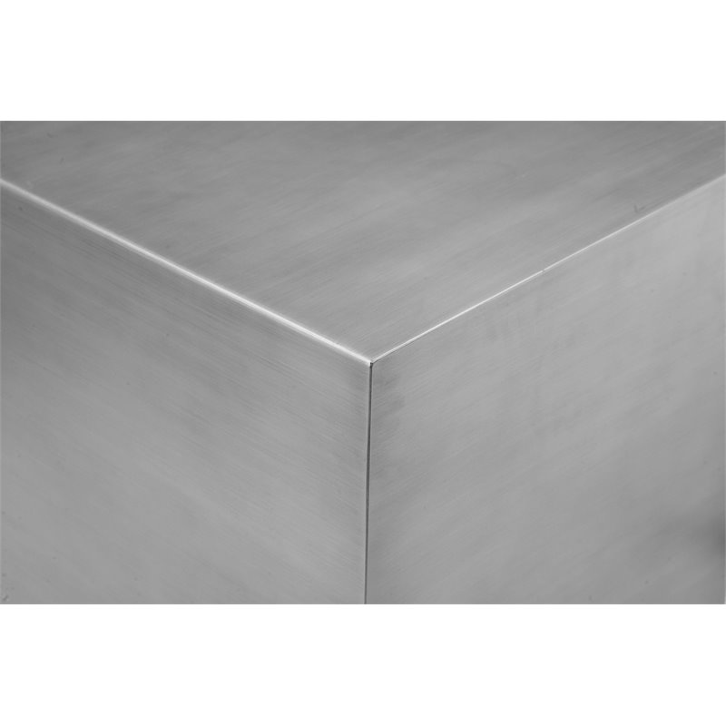 Pangea Home Spenser Cubix Tall Brushed Metal Side Table in Silver