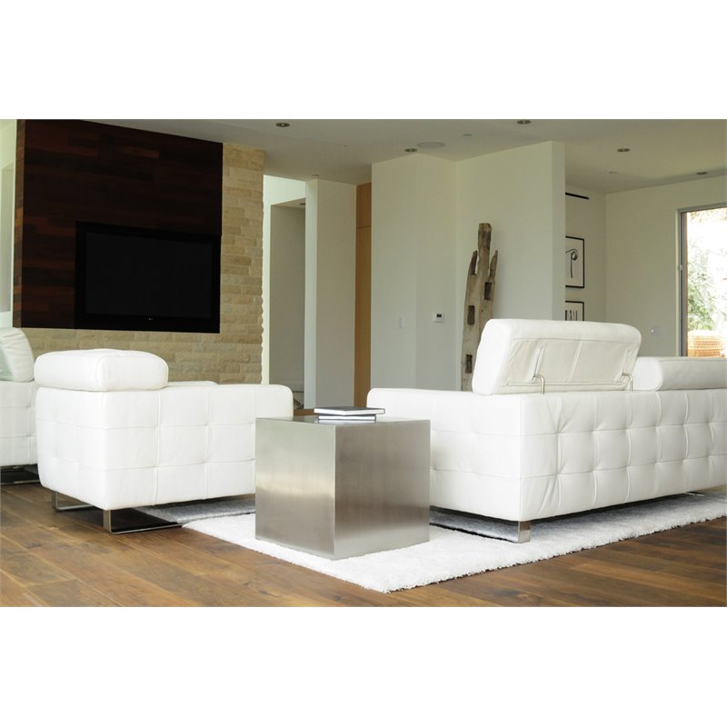 Pangea Home Spenser Cubix Tall Brushed Metal Side Table in Silver