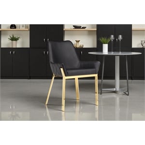 Pangea Home Hudson 19.3&quot Faux Leather Tufted Chair in Black/Gold (Set of 2)