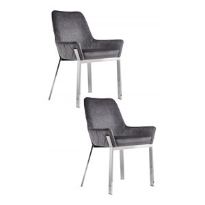 Pangea Home Hudson 19.3&quot Steel & Velvet Tufted Chair in Gray & Silver (Set of 2)