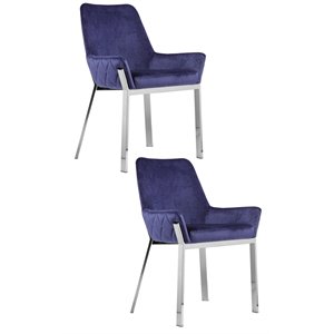 Pangea Home Hudson 19.3&quot Steel & Velvet Tufted Chair in Navy & Silver (Set of 2)