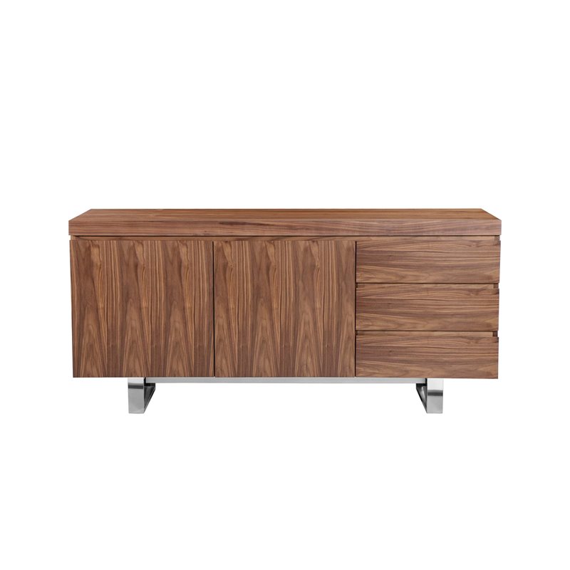 Pangea Home Sienna Modern Wood Veneer and Steel Buffet in Walnut