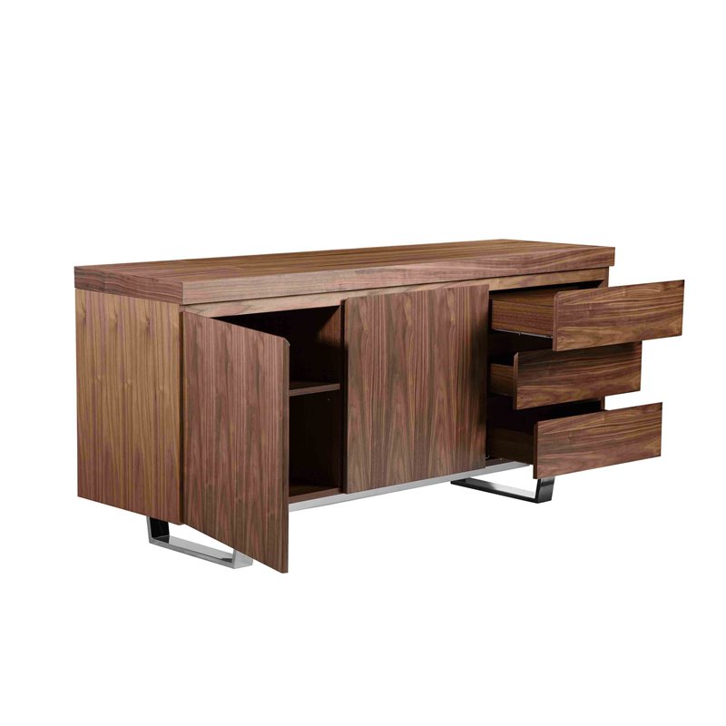 Pangea Home Sienna Modern Wood Veneer and Steel Buffet in Walnut