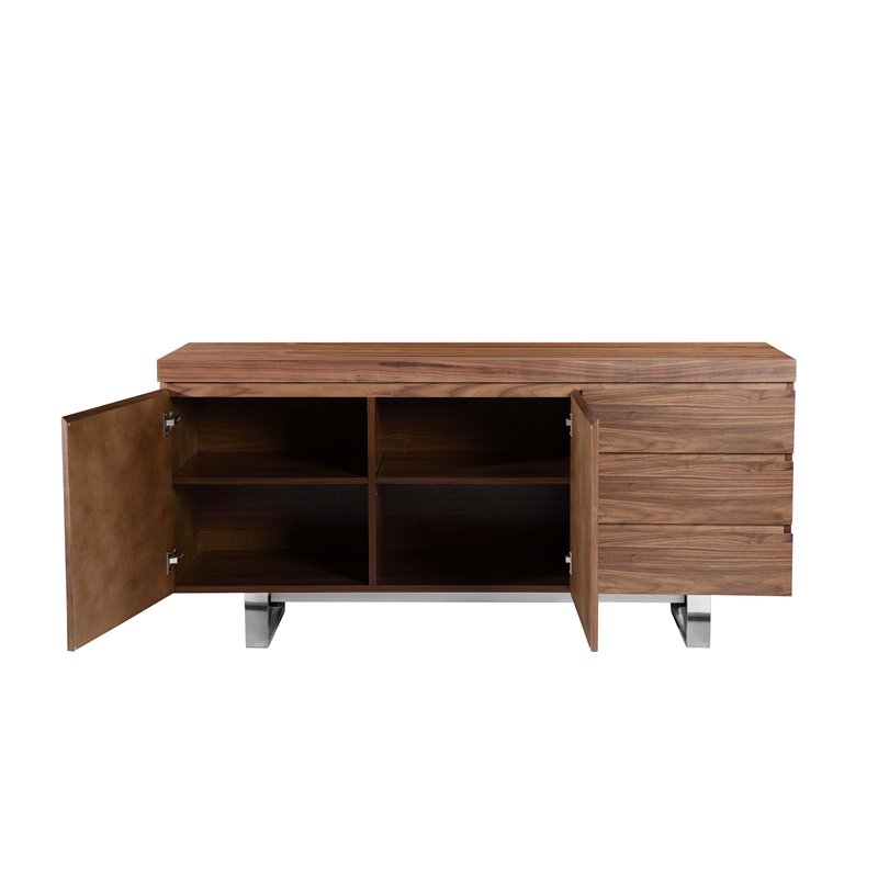 Pangea Home Sienna Modern Wood Veneer and Steel Buffet in Walnut