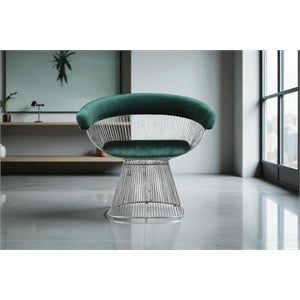 Pangea Home Fern 17.5&quot Stainless Steel & Velvet Arm Chair in Green/Silver