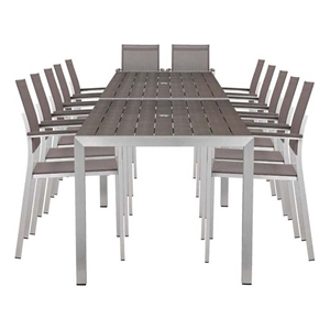 Pangea Home David 14-Piece Modern Aluminum Dining Set in Gray and Brush Finish