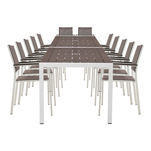 Pangea Home David 14-Piece Modern Aluminum Dining Set in White and Gray Finish