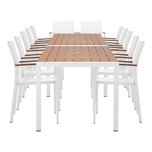 Pangea Home David 14-Piece Modern Aluminum Dining Set in Teak and White Finish