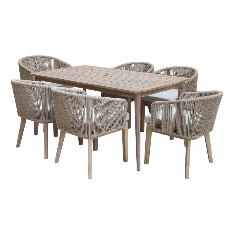 Pangea Home Diego 7-Piece Modern Acacia Wood Dining Set in Beige Finish