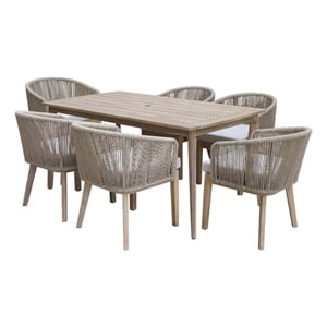 Pangea Home Diego 7-Piece Modern Acacia Wood Dining Set in Beige Finish