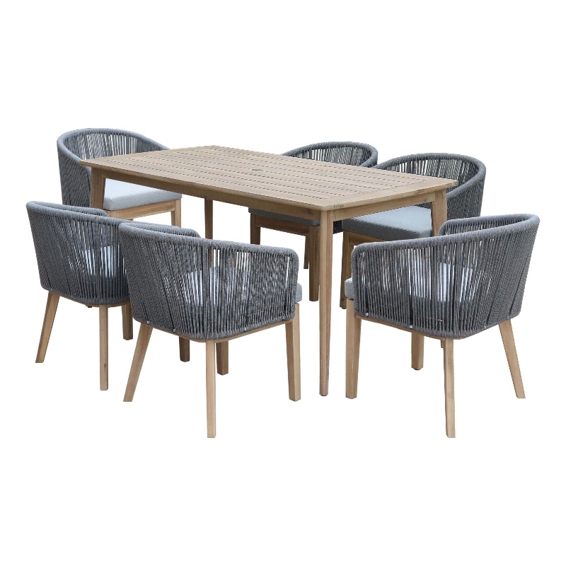 Pangea Home Diego 7-Piece Modern Acacia Wood Dining Set in Gray Finish