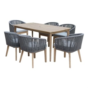 Pangea Home Diego 7-Piece Modern Acacia Wood Dining Set in Gray Finish