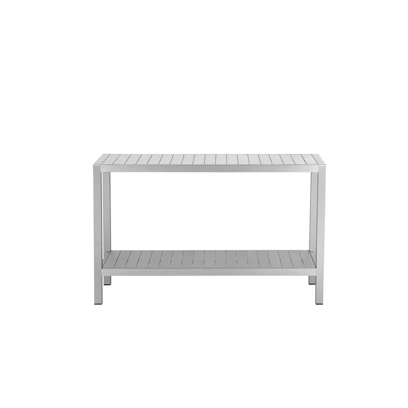 Pangea Home Joseph Modern Aluminum Console Table in Silver and Brush