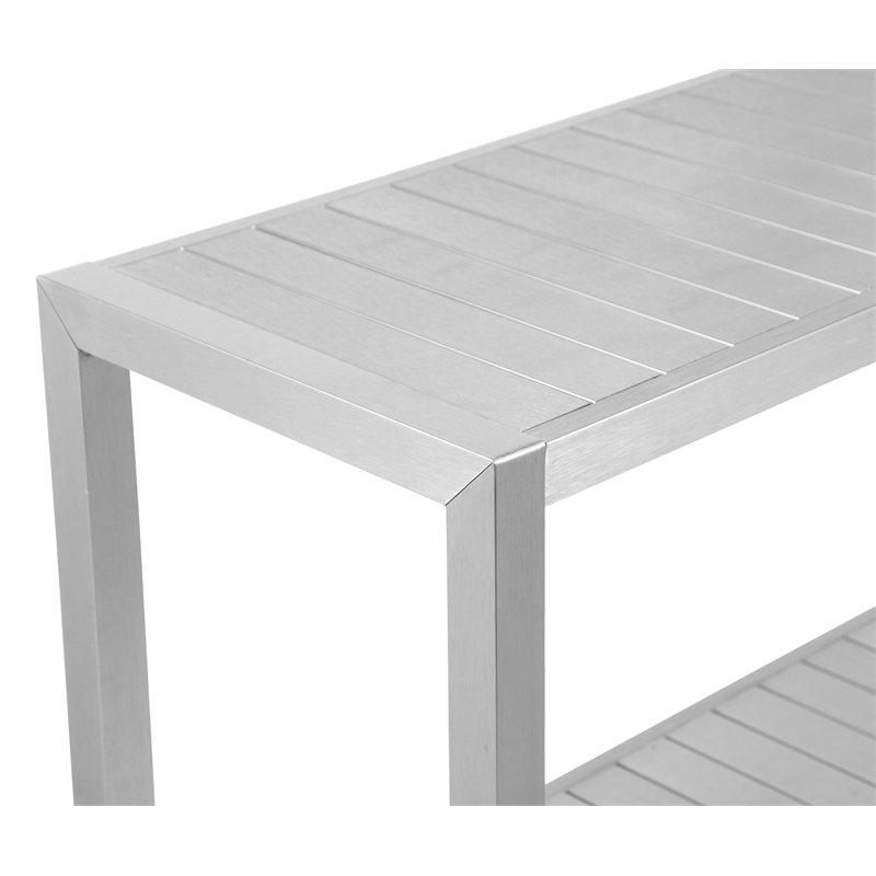 Pangea Home Joseph Modern Aluminum Console Table in Silver and Brush