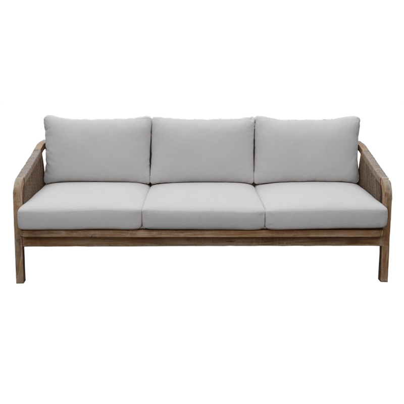 Pangea Home Lola Three Seater Modern Acacia Wood Sofa in Beige Finish