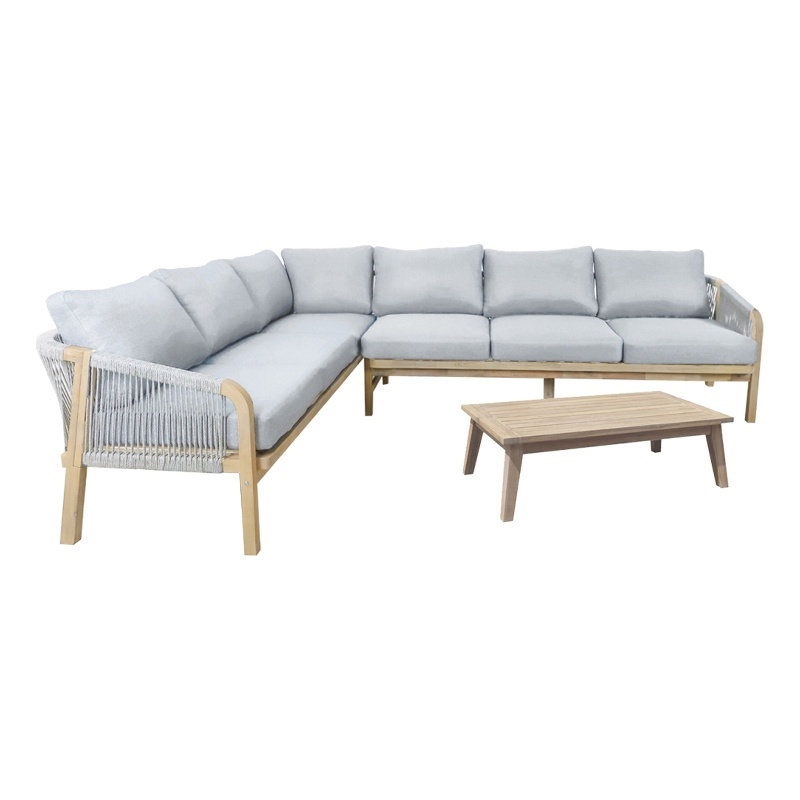 Pangea Home Lola 3-Piece Modern Acacia Wood Sectional in Gray Finish