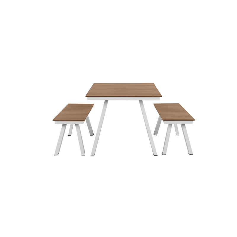 Pangea Home Jack 3-Piece Modern Aluminum Dining Set in Teak and White Finish