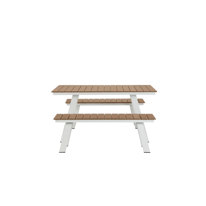 Pangea Home Jack 3-Piece Modern Aluminum Dining Set in Teak and White Finish